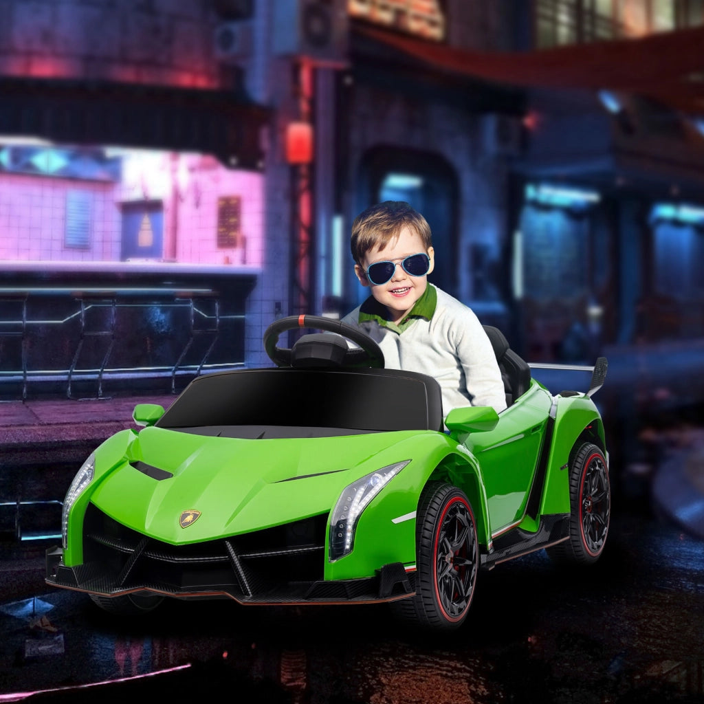 EasyComfort Macchina Elettrica per Bambini 3-6 Anni con Clacson e Bluetooth, Auto Lamborghini Veneno a12V con musica e Telecomando, Verde