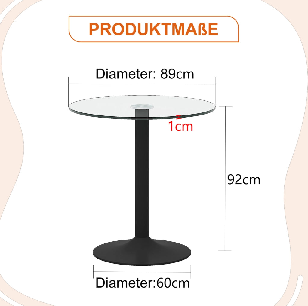 Tavolo bar rotondo in vetro trasparente e metallo nero Ø 89 cm