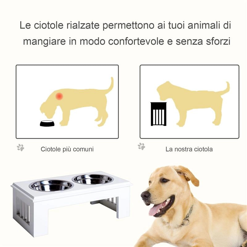 CIOTOLA RIALZATA PER CANI IN ACCIAIO INOSSIDABILE 2 PIATTI 44 X 24 X 15 CM
