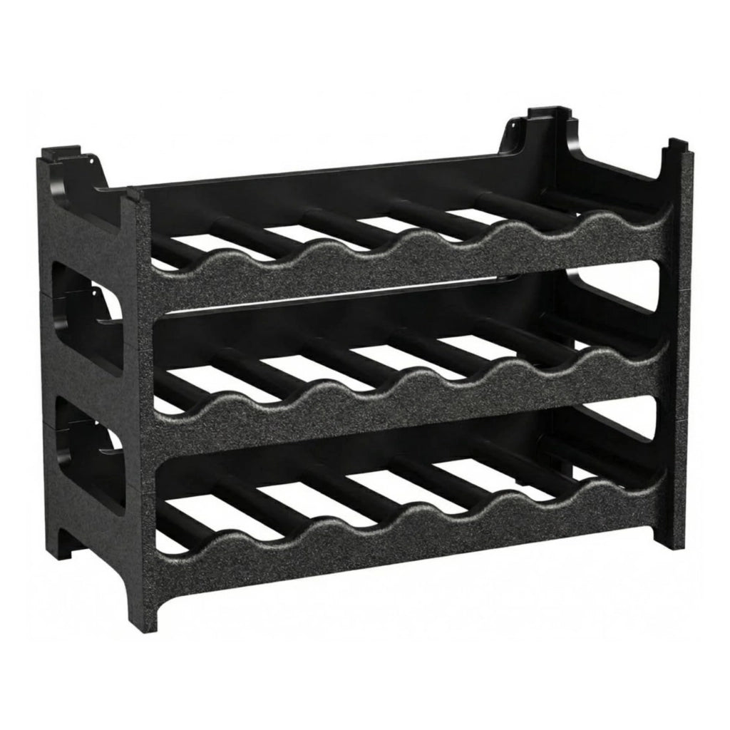 CookandSupply x TheWV Cantinetta Vino in Plastica Modulare Impilabile, Portabottiglie Effetto Pelle Martellata, 6 Bottiglie per Modulo, Scaffale Portavino Salvaspazio - Nero, 18