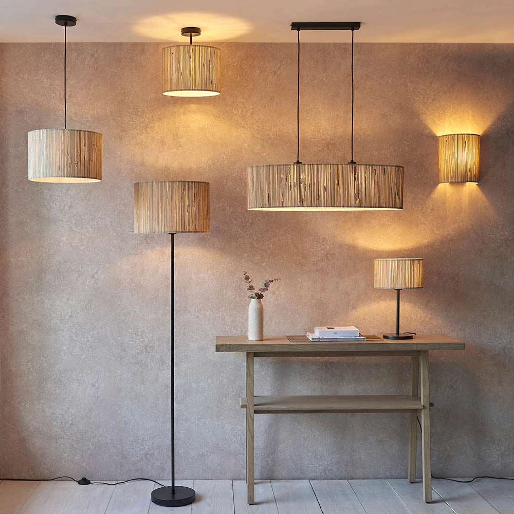 Lampada da tavolo Japandi beige in erba marina E27 Endon