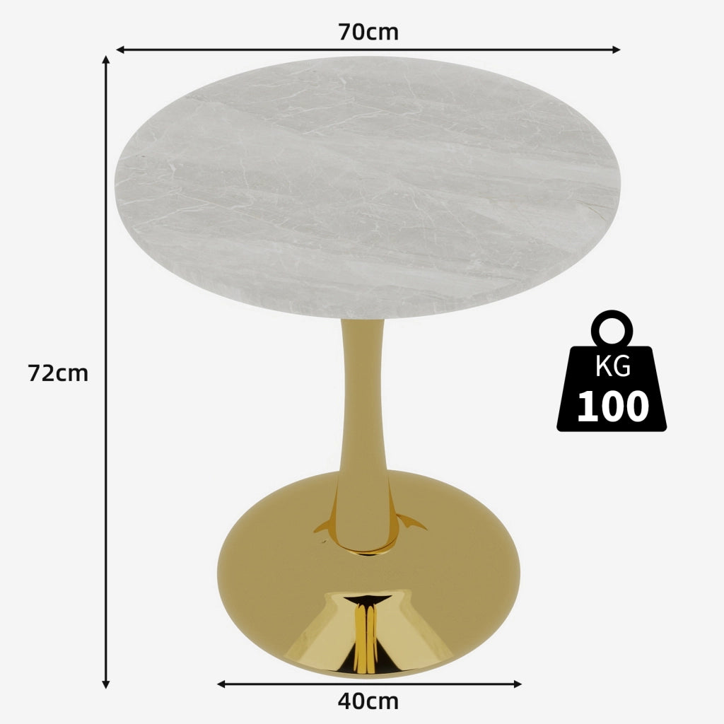 TAVOLO Rotondo da Caffè Marmo artificiale Dorato e Bianco