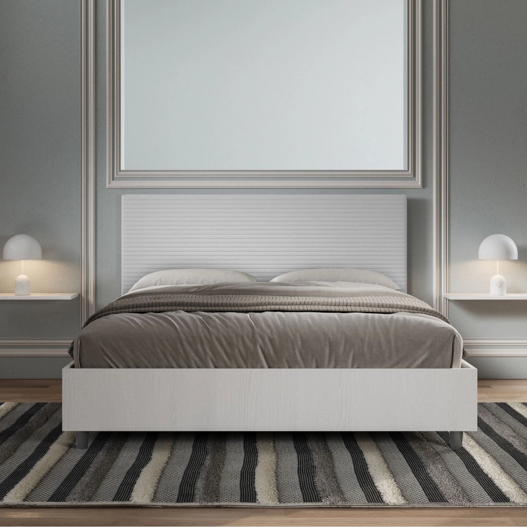 BS COM Letto matrimoniale contenitore 160x200 bianco frassino testata similpelle bianco