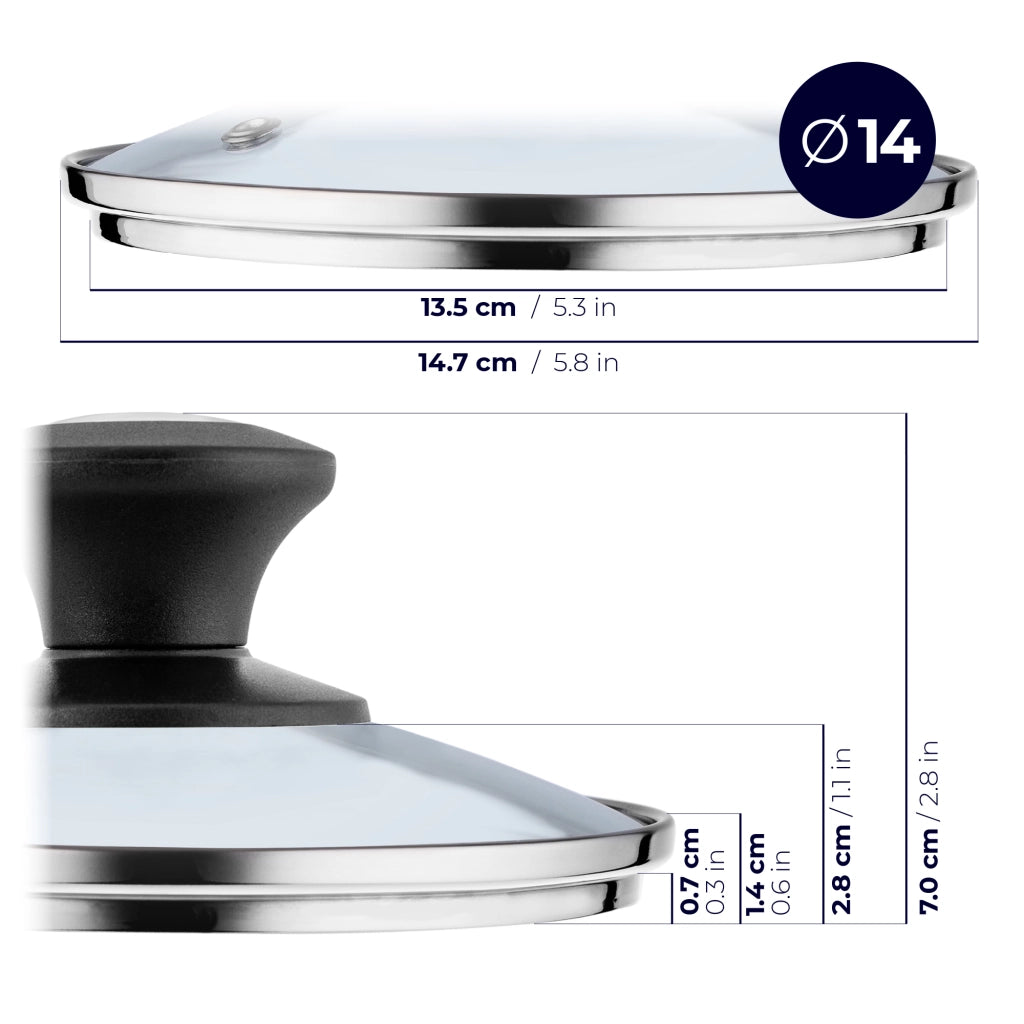 Coperchio in vetro KADAX da 14 cm, universale, resistente al calore, per pentole e padelle.