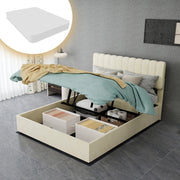 Letto imbottito 140x200 cm beige con base contenitore e materasso incluso