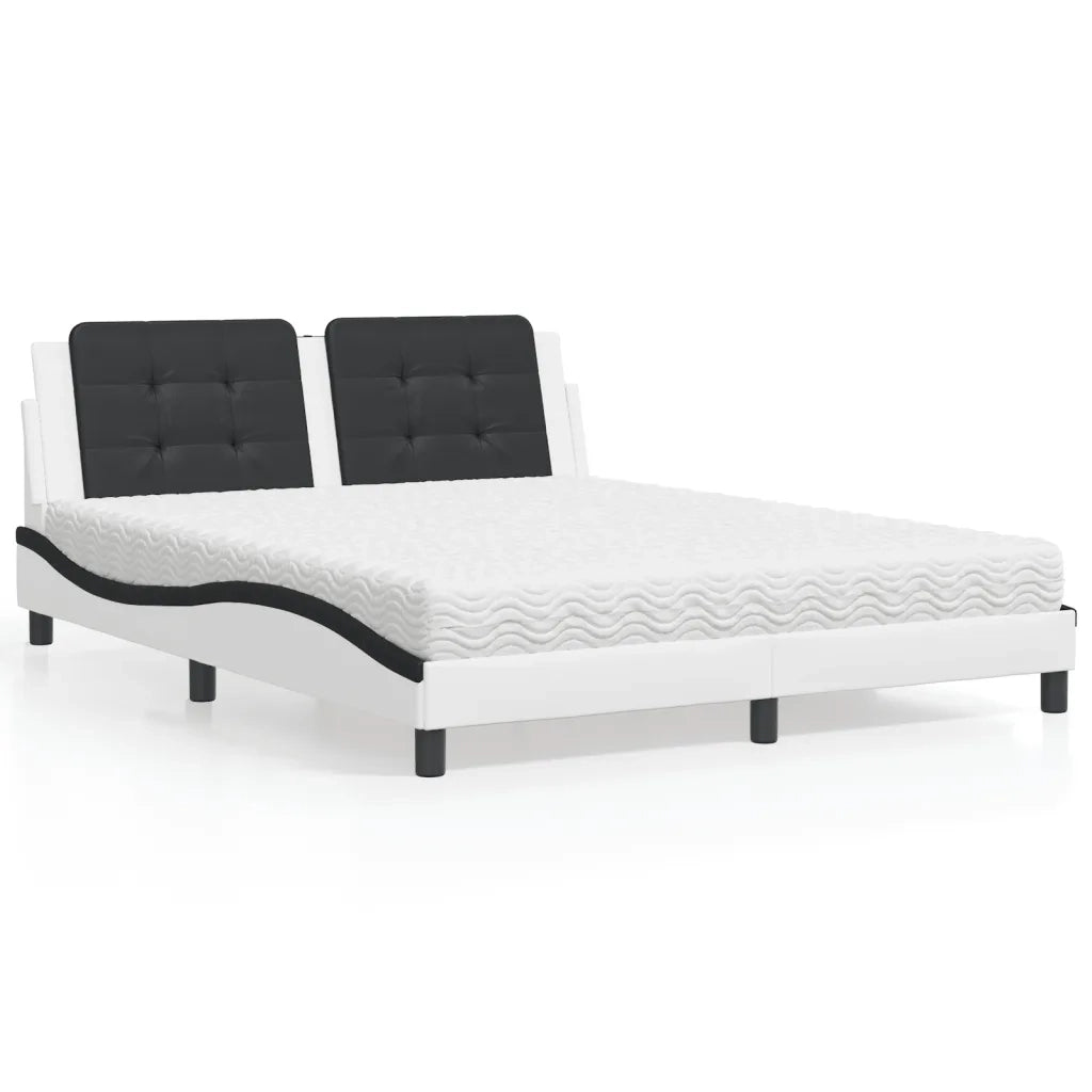 Letto con Materasso Zadar Bianco e Nero 160x200cm Similpelle
