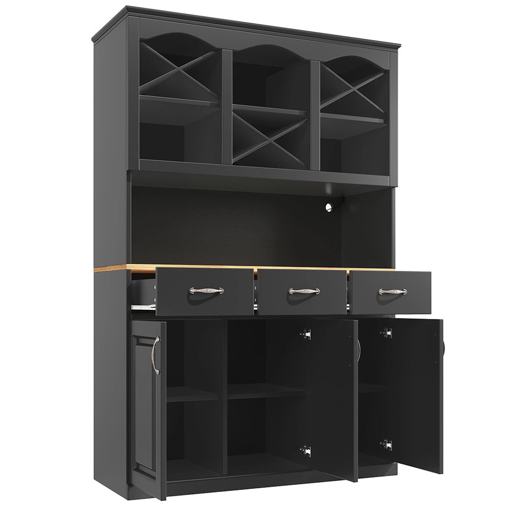 Credenza Cucina Alta 120x40x180cm - Xylo - 3 Ante, 3 Cassetti e Luci LED, Nero