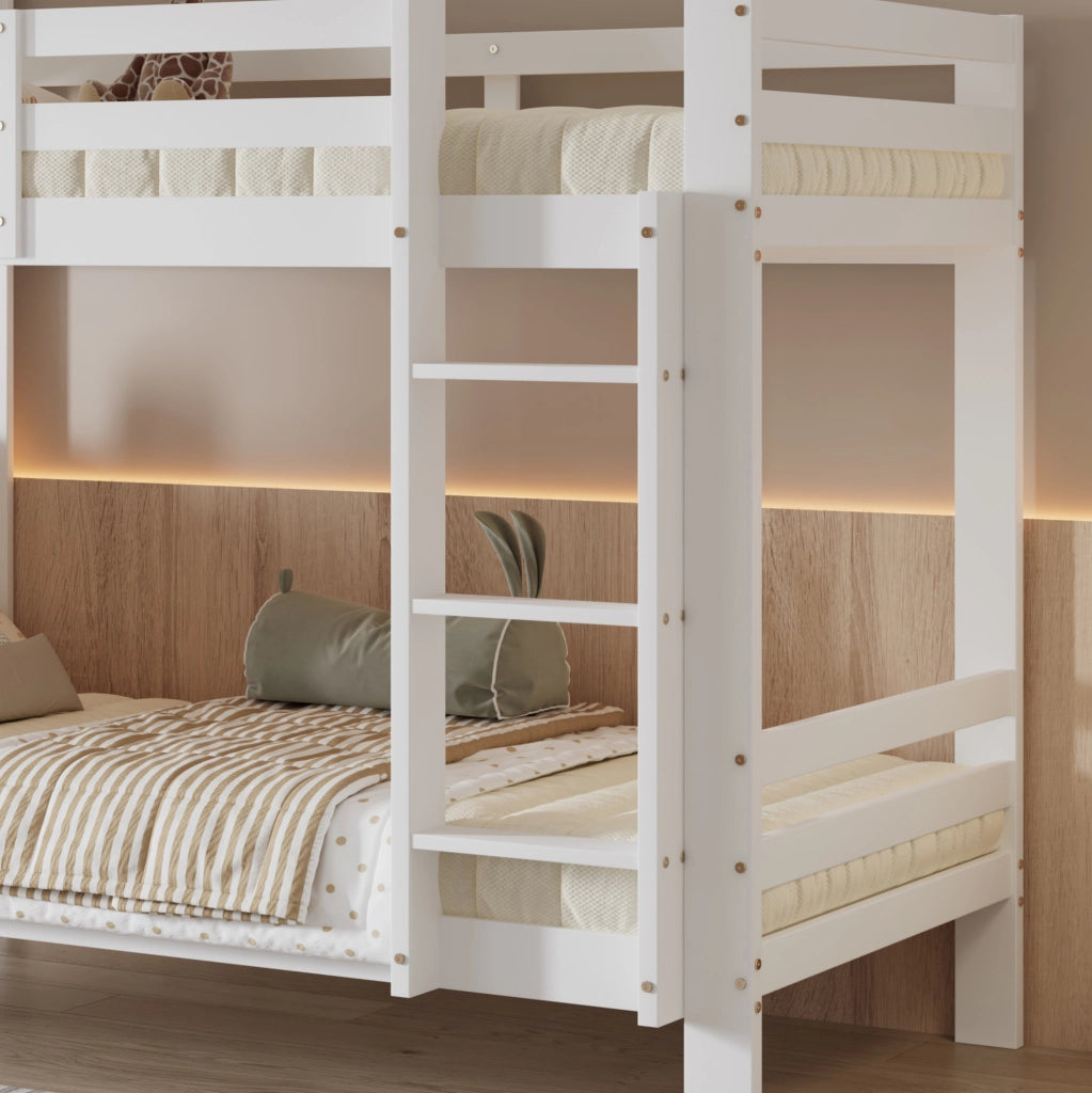Letto a castello bianco 90x200 cm con ripiani e scala a 3 gradini