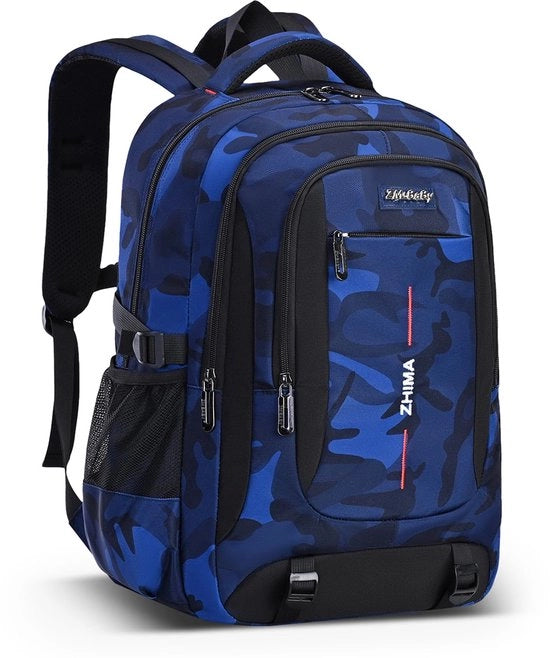 Zaino da Scuola per Ragazzi, Borsa da Scuola per Ragazzi con Grande Capacità, Zaino Tascabile per Ragazzi per Scuola e Viaggi, Blu, Capacità 30L, Materiale: Poliester, Colori: Camouflage, Dimensioni: 42x30x15 cm, Peso: 1,2 kg