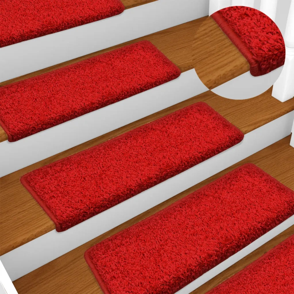 Tappetini per scale 15 pz | Gradini per Scale 65x21x4 cm Rosso Bordo rettangolare
