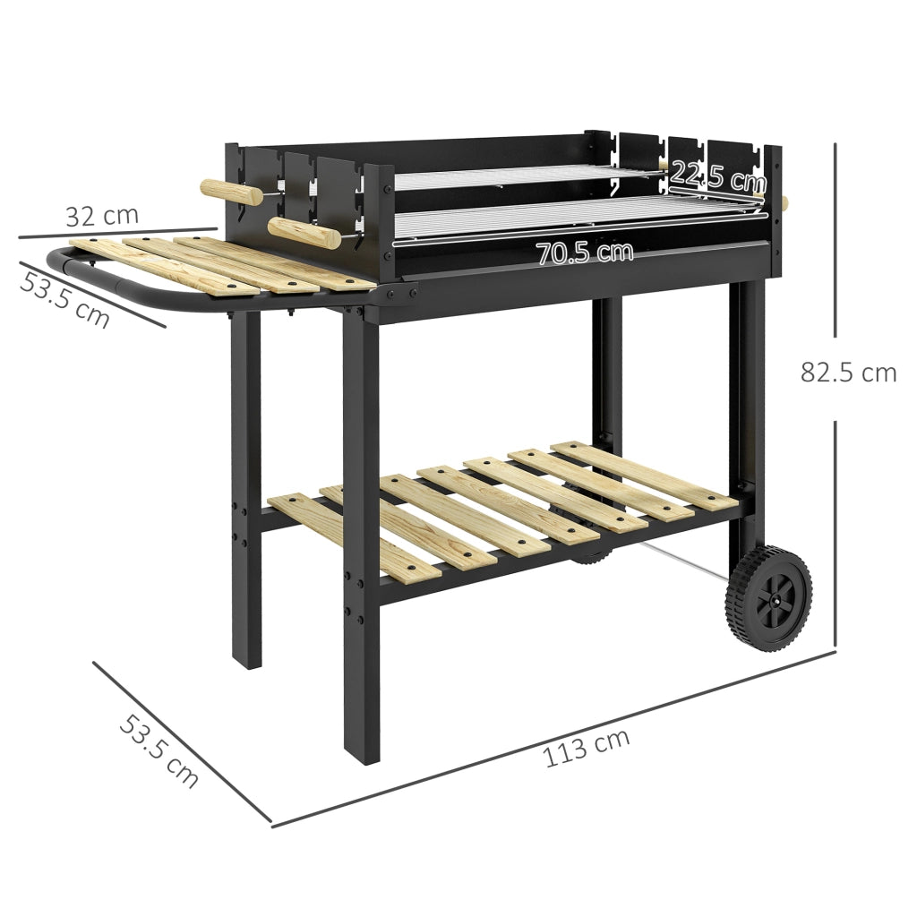 Barbecue a Carbonella Regolabile ¨C Xylo ¨C Metallo e Legno Nero 113x53.5x82.5cm con 2 Griglie