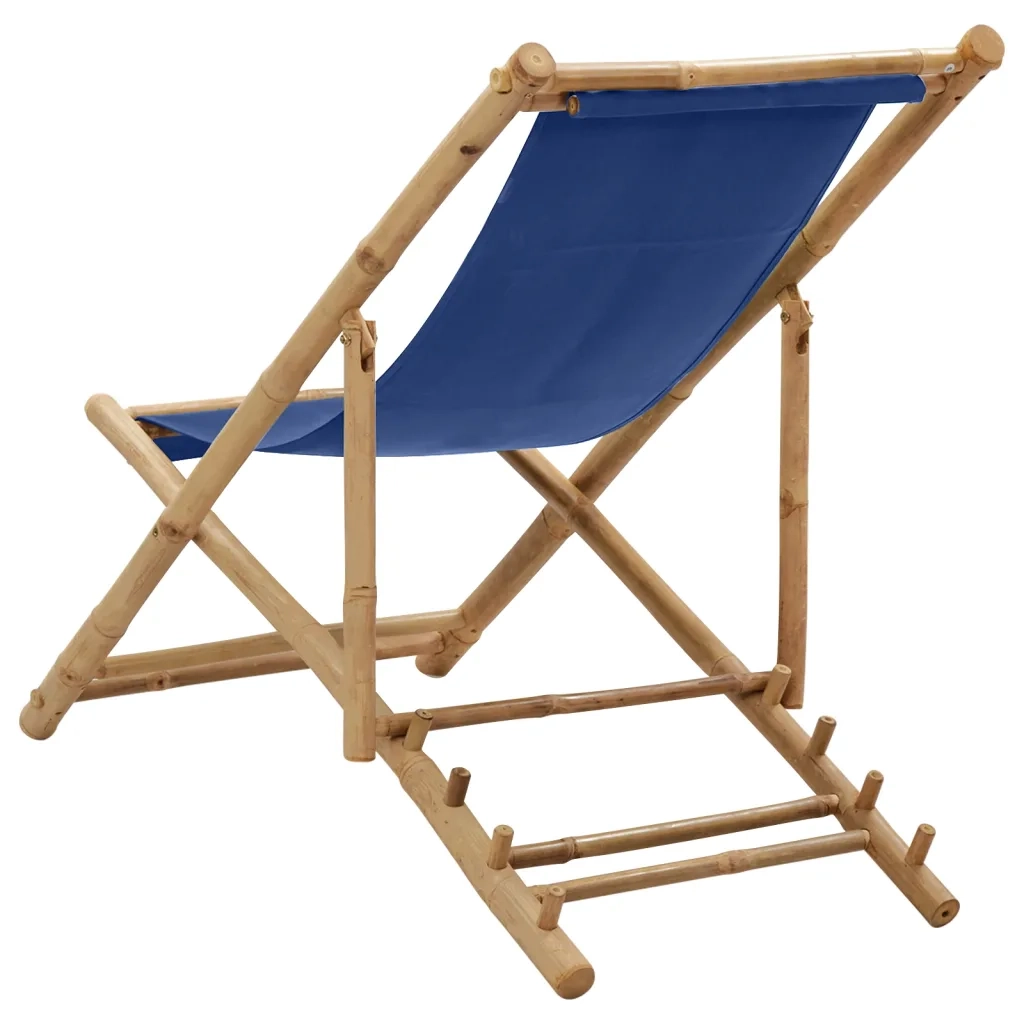 Sedia a Sdraio in Bambù e Tela Blu Marino 313019