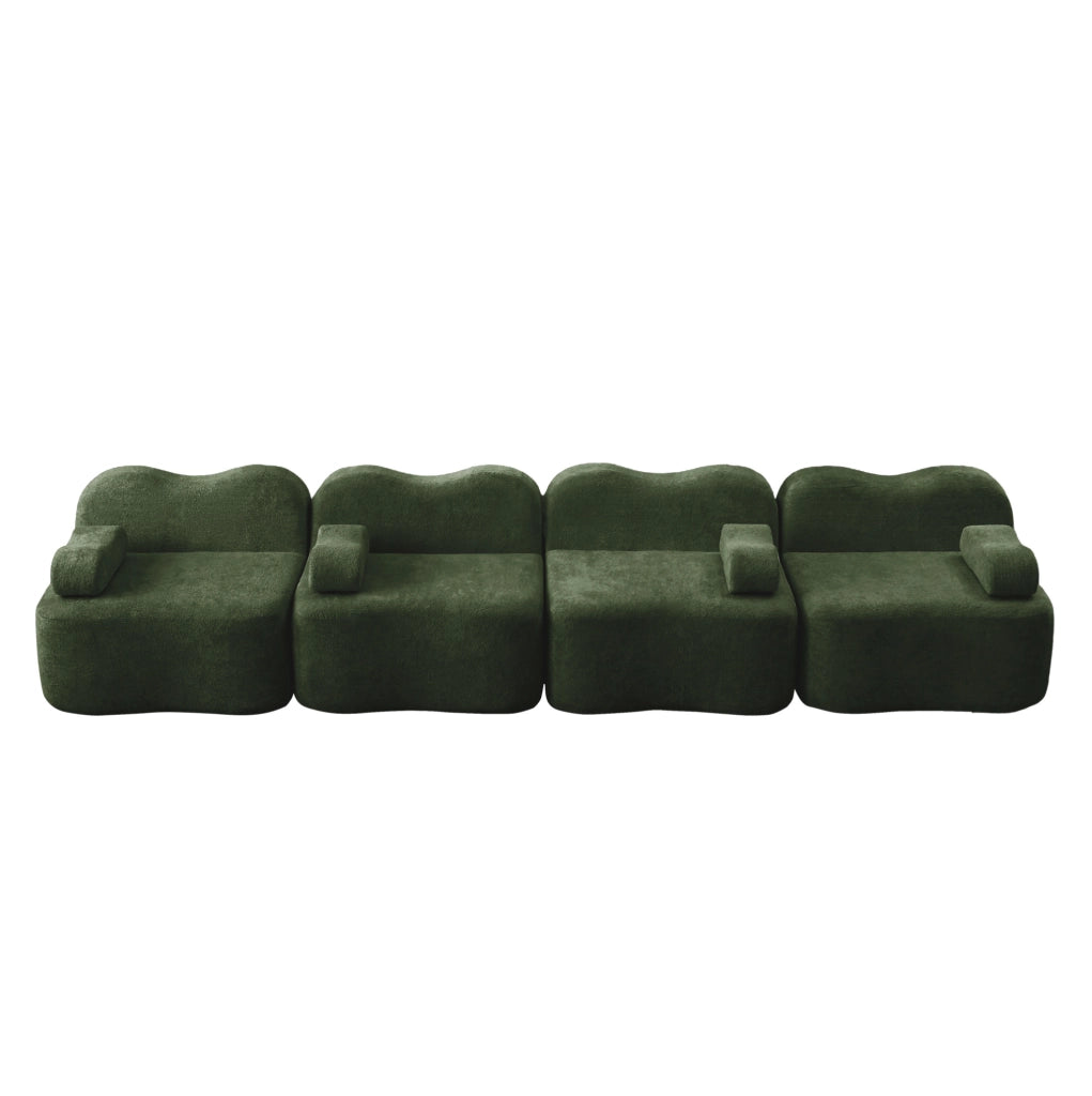 Divano modulare senza struttura interna in velluto verde con schiuma elastica 32D