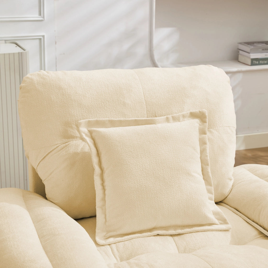 Divano a 2 posti in ciniglia con cuscini e seduta profonda, memory foam, Beige