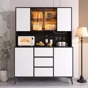 Credenza alta 120 cm con vetrina LED e portabicchieri