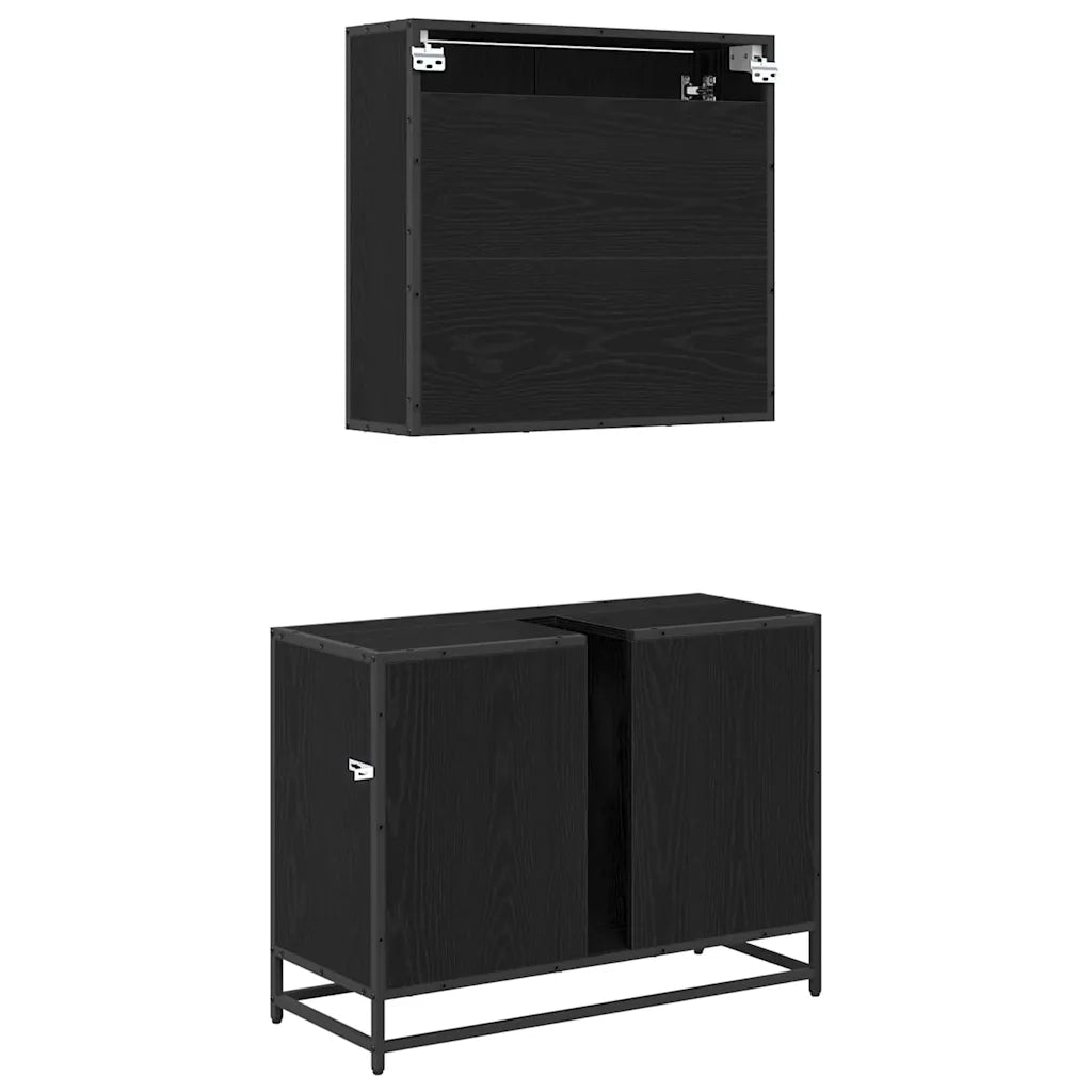 Set di mobili per il bagno 2 pcs Rovere Nero Legno multistrato 3402428