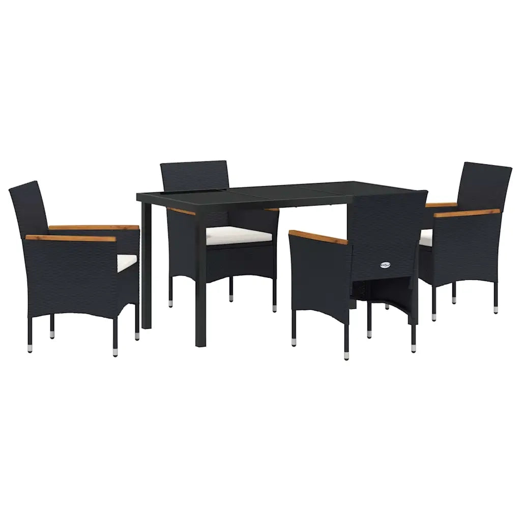 Set da Pranzo per Giardino con cuscino 5 pcs Nero polyrattan 3379753