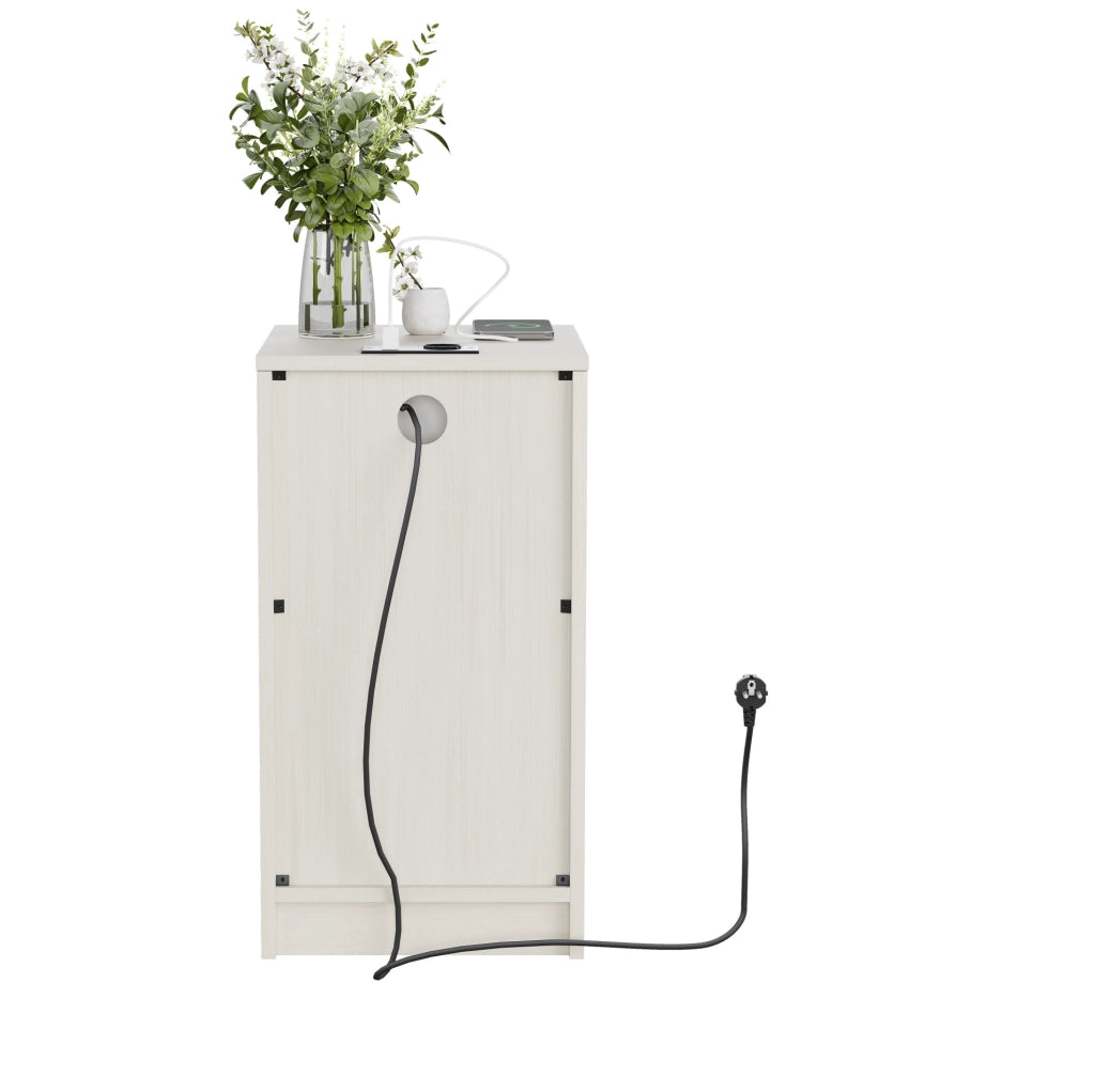 Comodino bianco MDF con USB, USB-C e presa, 33x40x61,5 cm