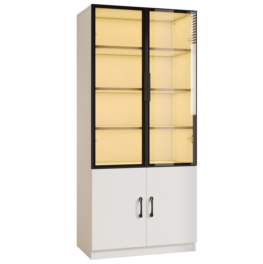 VETRINA LED 60x40x160 cm Bianca con Vetro Grigio e 2 Ante