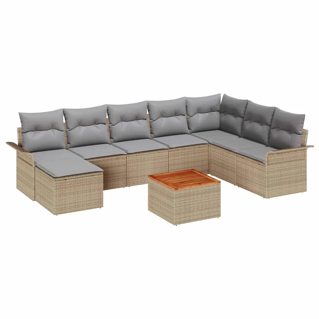Set Divano da Giardino 9 pcs Beige e Grigio Chiaro polyrattan