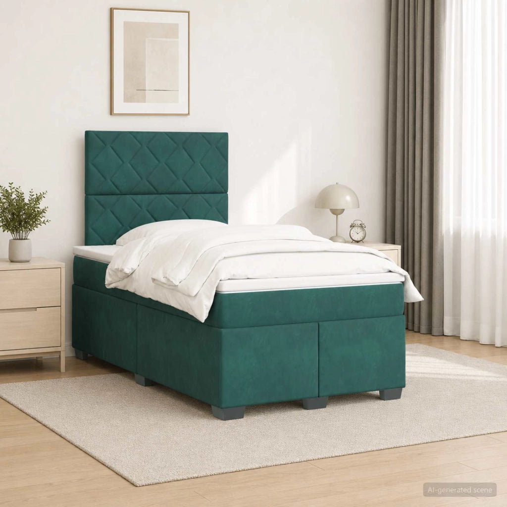 Letto box spring con materasso Verde Scuro 120 x 200 cm Velluto 3455093