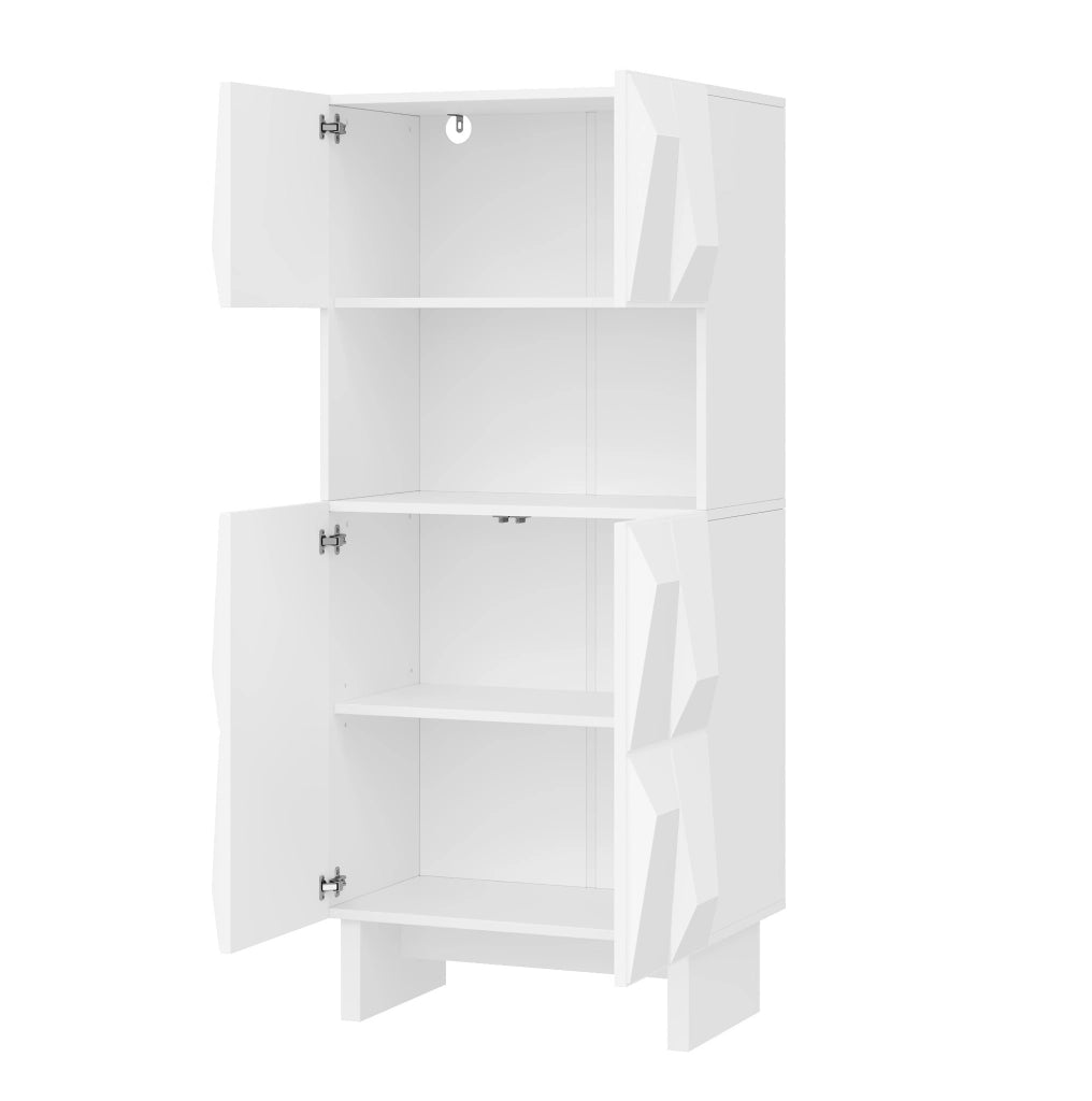 Vetrina alta in truciolare bianco 60;5 x 34 x 135;5 cm con vano aperto e 4 ante