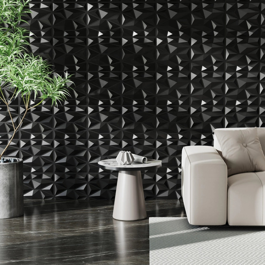 Pacchetto di 50 pannelli murali 3D in PVC ignifugo per taglio creativo e fai-da-te, Pannelli quadrati per soggiorno Nero