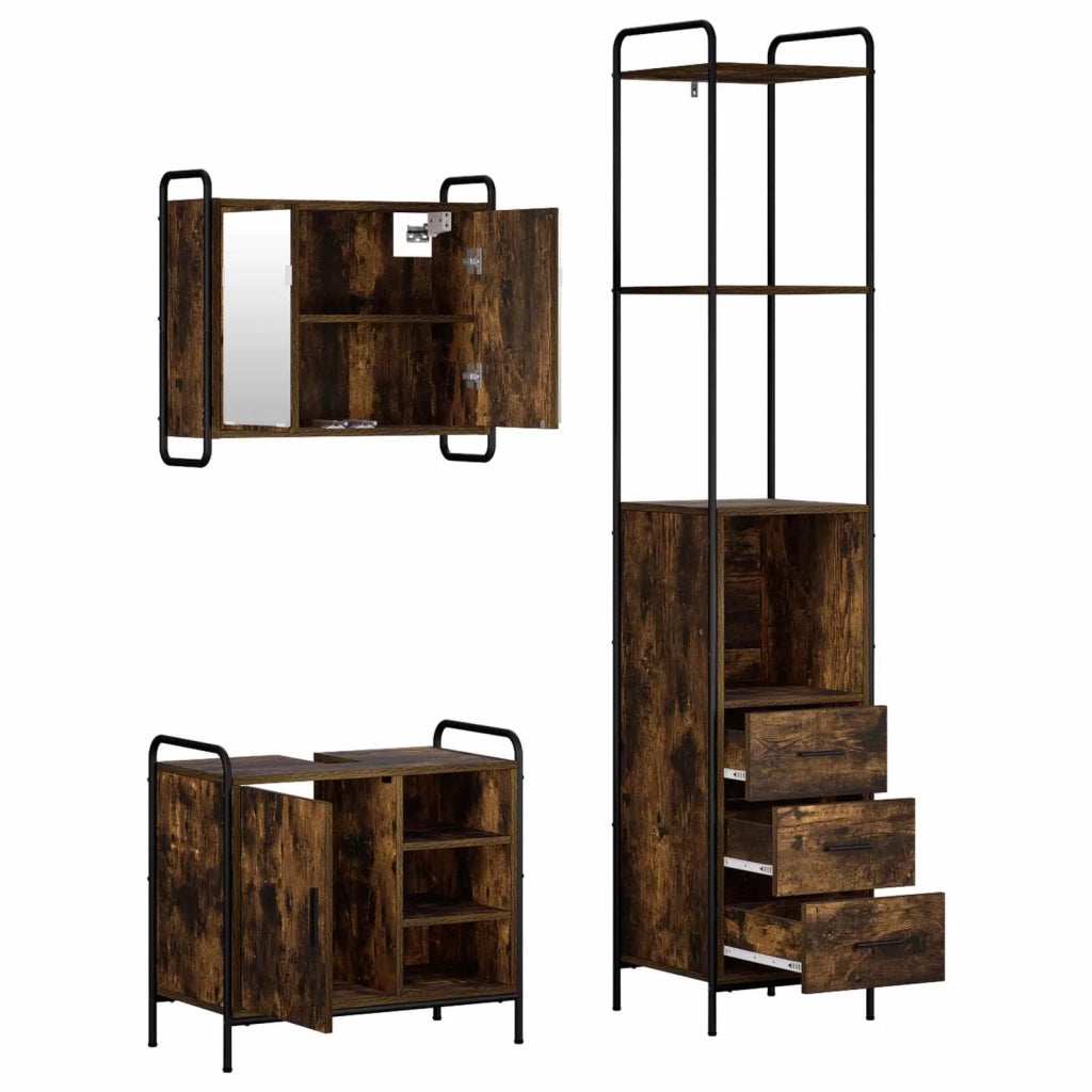 Set di Armadi da Bagno 3 pz Rovere Fumo 40 x 36 x 200,5 cm 3444581