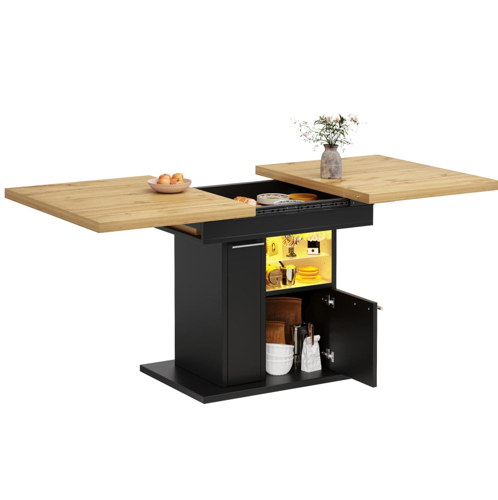 Tavolo da pranzo allungabile 110-140x80 cm con contenitore e LED multicolore nero HOMVRA