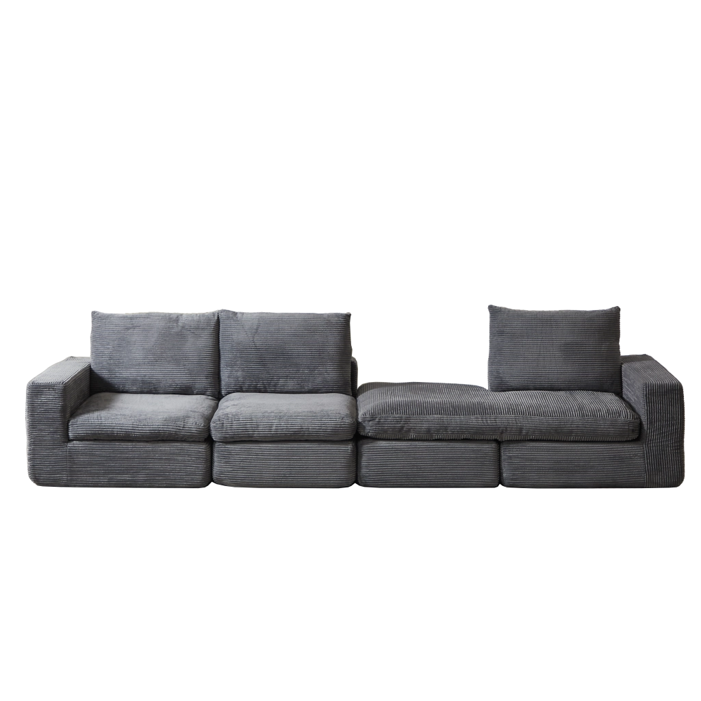 Divano Angolare con Chaise Longue in Velluto a Coste ¨C MINIMAL ¨C 3 Posti, Grigio