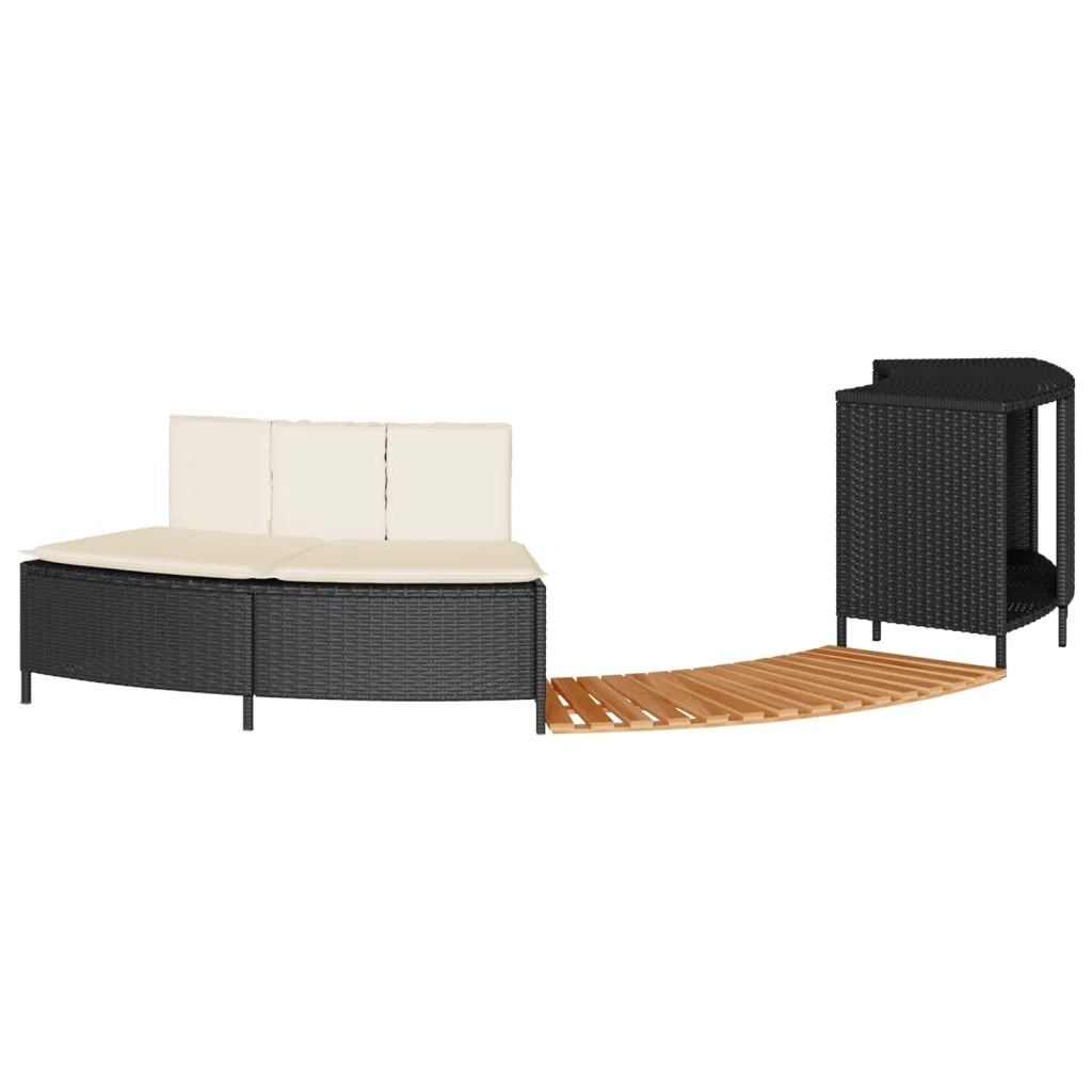 Bordo per Spa Nero in Polyrattan e Legno Massello di Acacia 365612