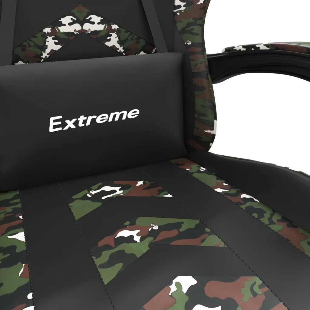 Sedia da Gaming | Sedia da e-sports Girevole Poggiapiedi Nero e Mimetico Similpelle