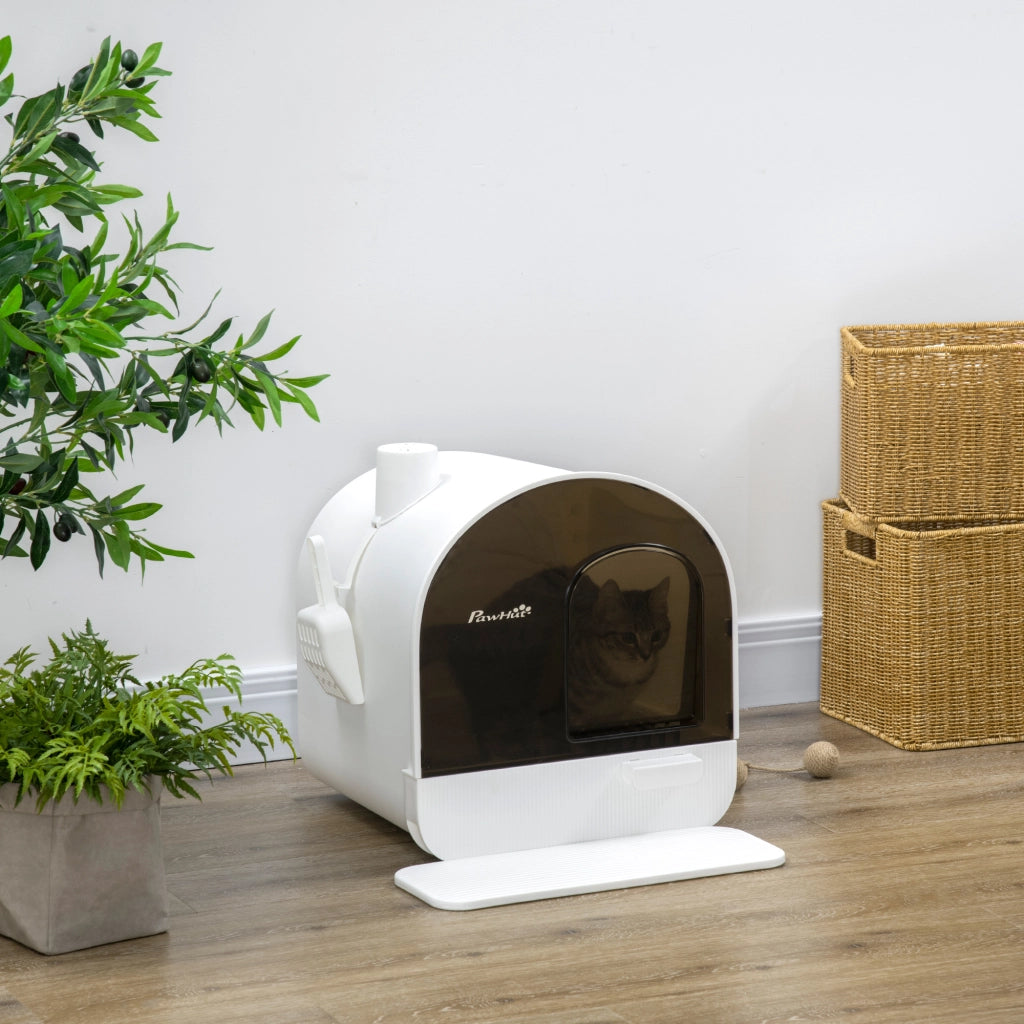 Toilette per gatti chiusa lettiera con cassetto estraibile porta basculante paletta e filtro 43L x 44l x 47H cm bianco