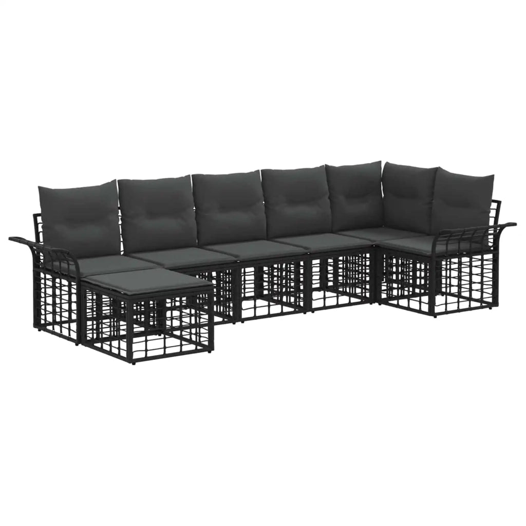 Set di divani da esterno 7 pz Nero e Grigio scuro Poliestere 3437737