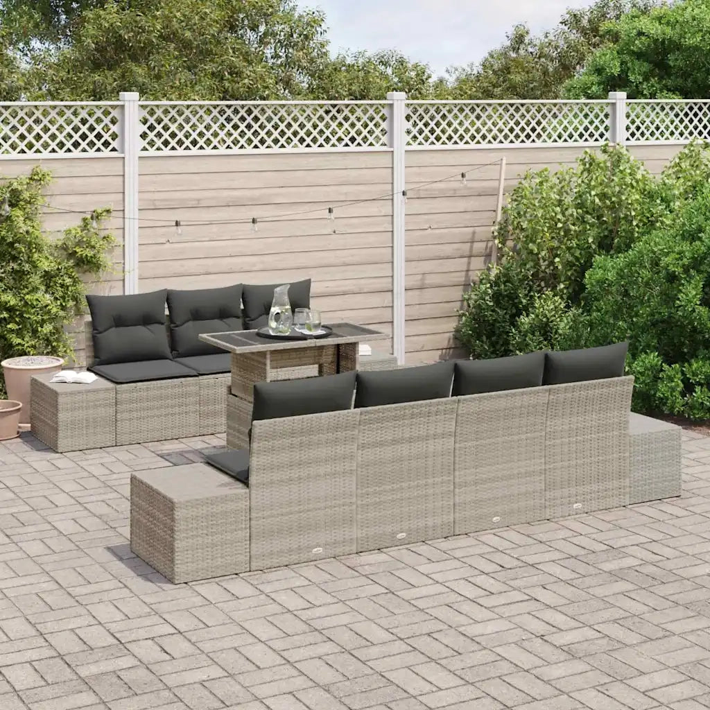 Set di divani con cuscino 8 pcs Grigio chiaro polyrattan