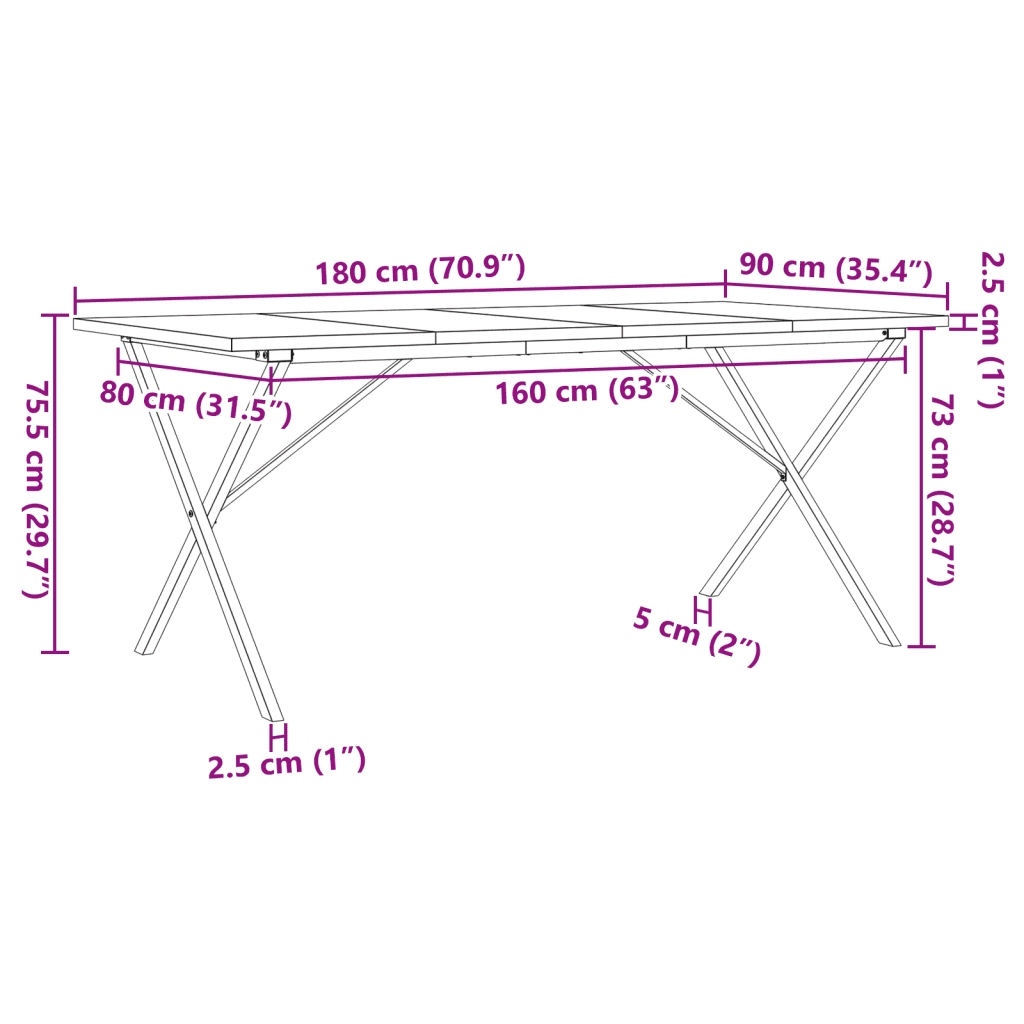 Tavolo da Pranzo Telaio a X 180x90x75,5 cm Legno Pino e Acciaio 3282766