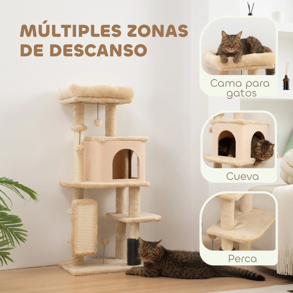 Tiragraffi per Gatti ¨C Xylo ¨C Beige 104cm con Piattaforme e Spazzola