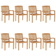 Sedie da Giardino Impilabili 8 pz con Cuscini Massello di Teak 3073281