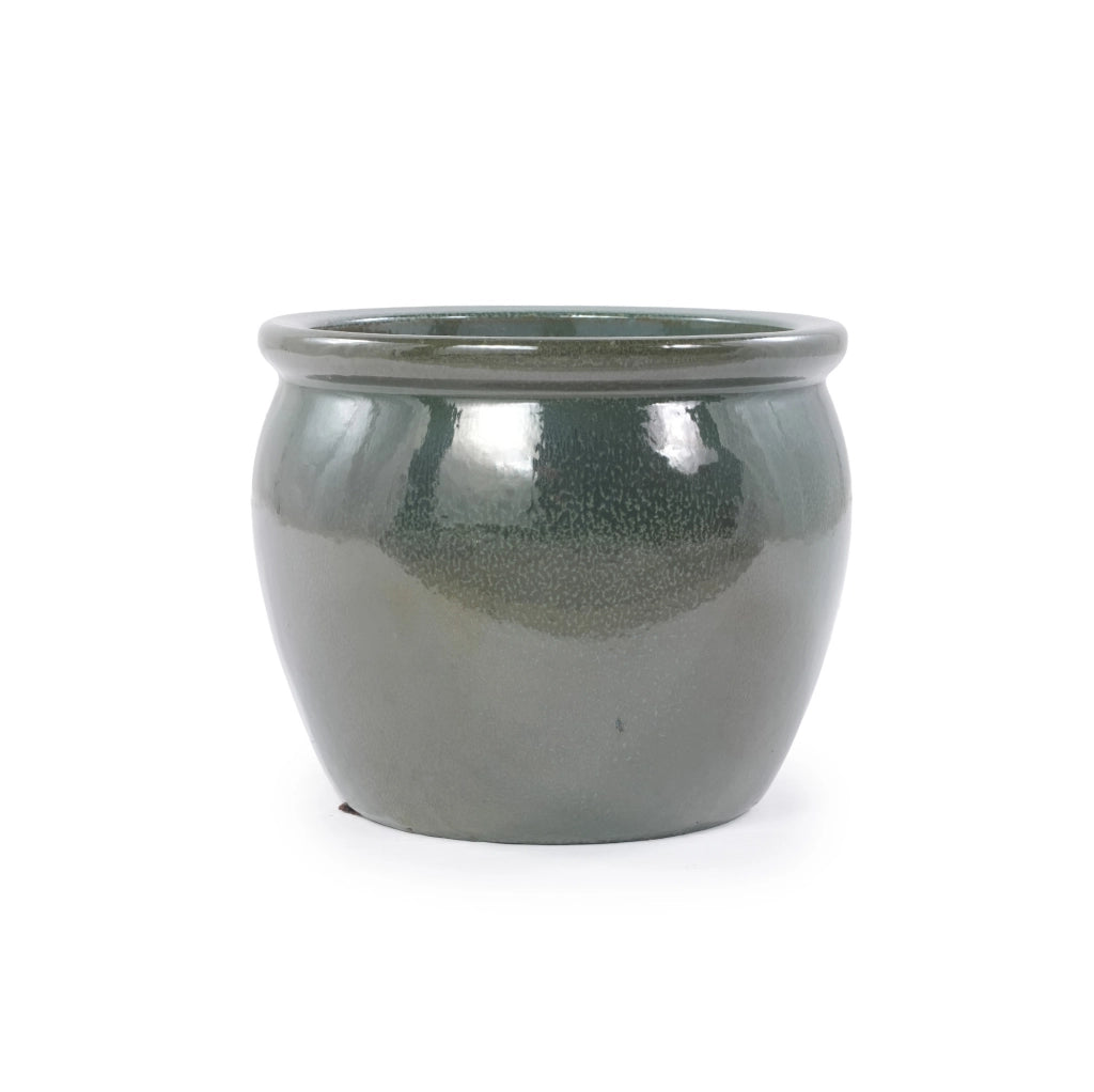 Set di 3 Vasi in Ceramica Artigianale Smaltati Blu-Verde Antico Ø 37/30/23 cm per Giardino e Balcone