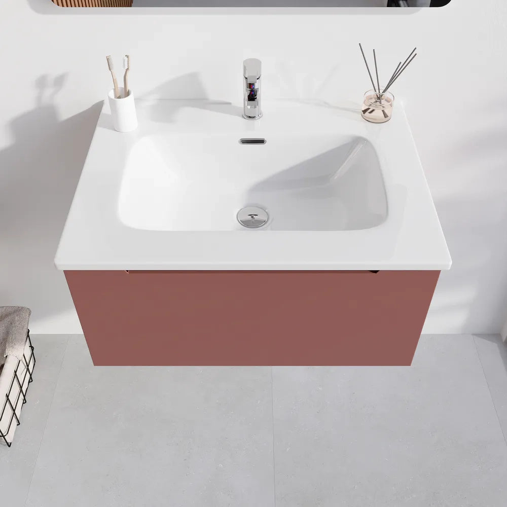 Mobile bagno sospeso 60cm terracotta opaco un cassettone con lavabo bianco lucido | Bako