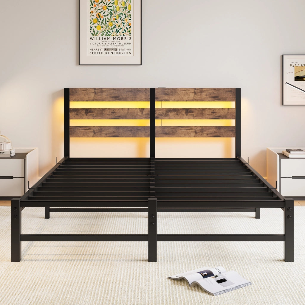 letto in metallo e legno nero marrone 140 x 200 cm