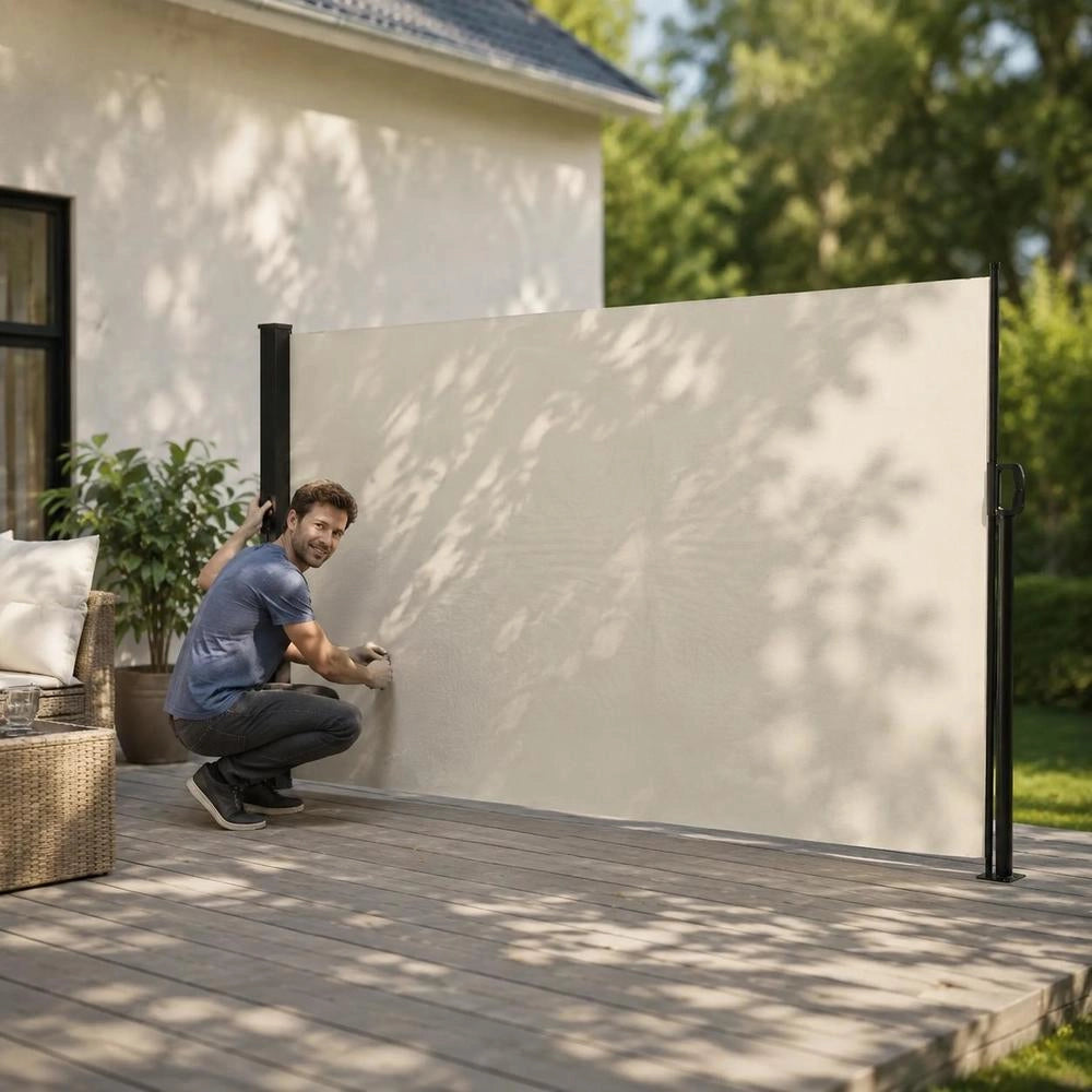 Extendable Side Awning, Cream, 180x500 Cm