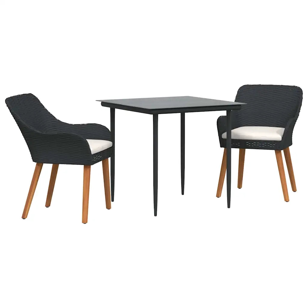 Set da Pranzo per Giardino con cuscino 3 pcs Nero polyrattan 3261663