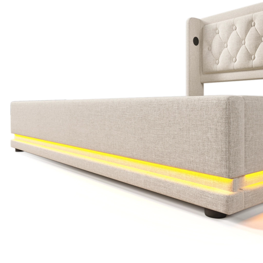 Letto matrimoniale contenitore beige 160 x 200 cm con rete sollevabile