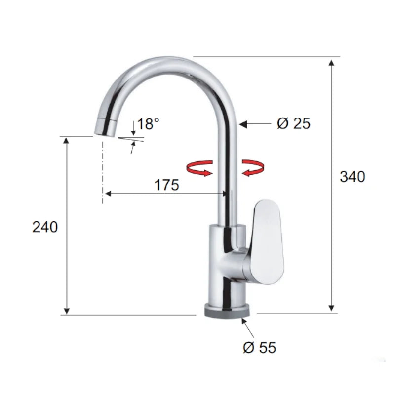 Rubinetto lavello con canna alta a u - serie touch