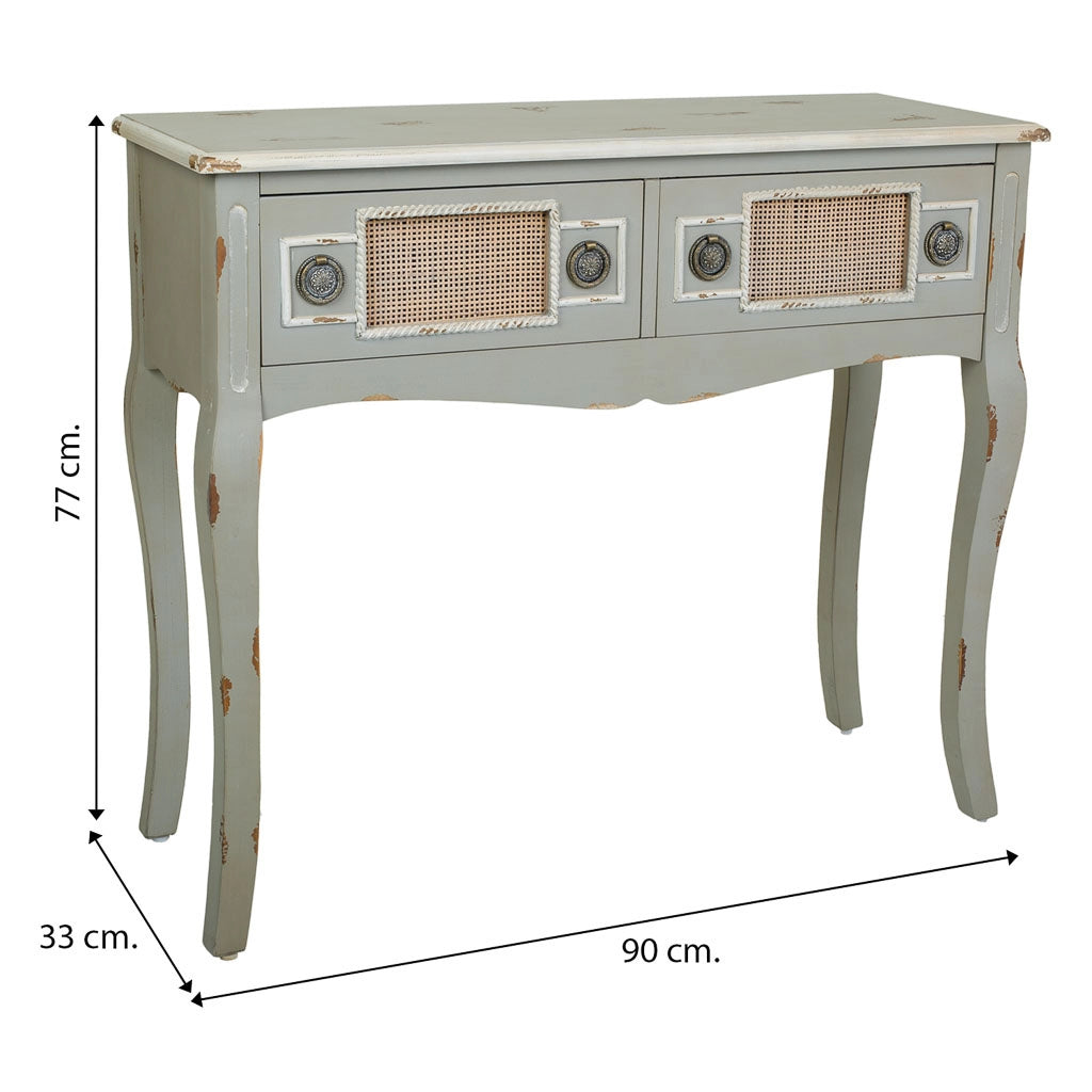 Mobile da ingresso in legno grigio e rete di bambù 90x33x77h