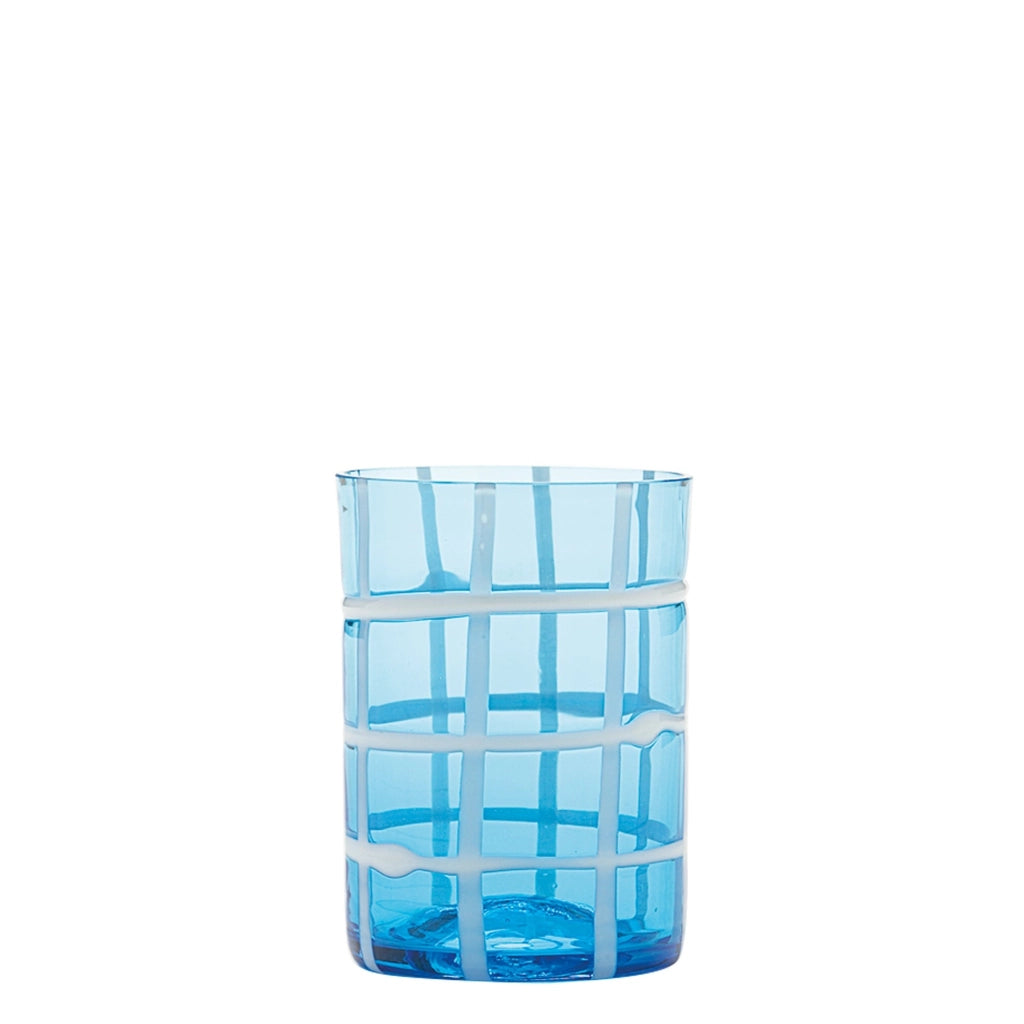 Zafferano Twiddle - Set 6 Bicchieri Acquamarina in Vetro Soffiato, 35 cl - Tumbler Artigianali con Decoro Bianco, Lavabili in Lavastoviglie