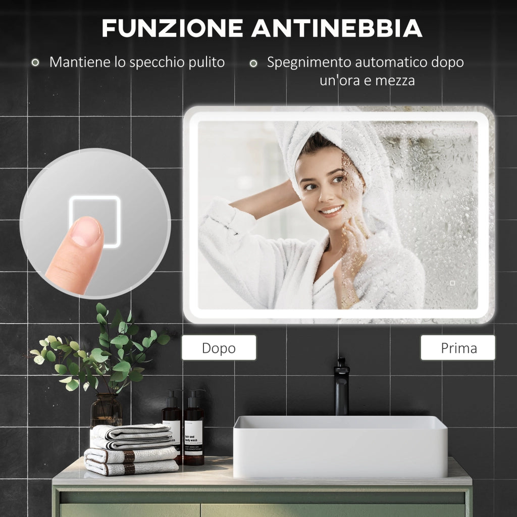 Specchio Bagno con Luce LED e Antiappannamento ¨C zephmum ¨C Bianco 70x100