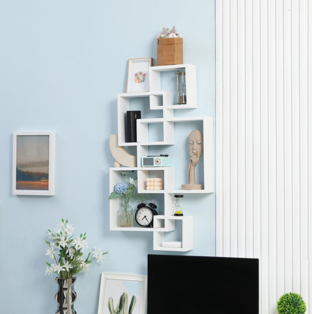 Mensola da parete 49,5x10,2x86 cm con 9 vani in legno di abete bianco