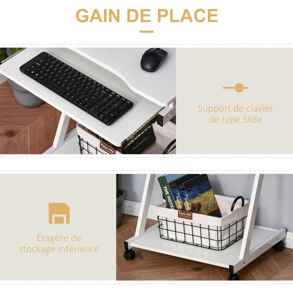 Scrivania per computer con ruote e scaffale ¨C Minimal ¨C Bianco